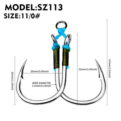 PROBEROS 2 sets Saltwater Jigging Double Hooks 3/0#-13/0# Heavy Duty High Carbon Steel Fishing Hooks