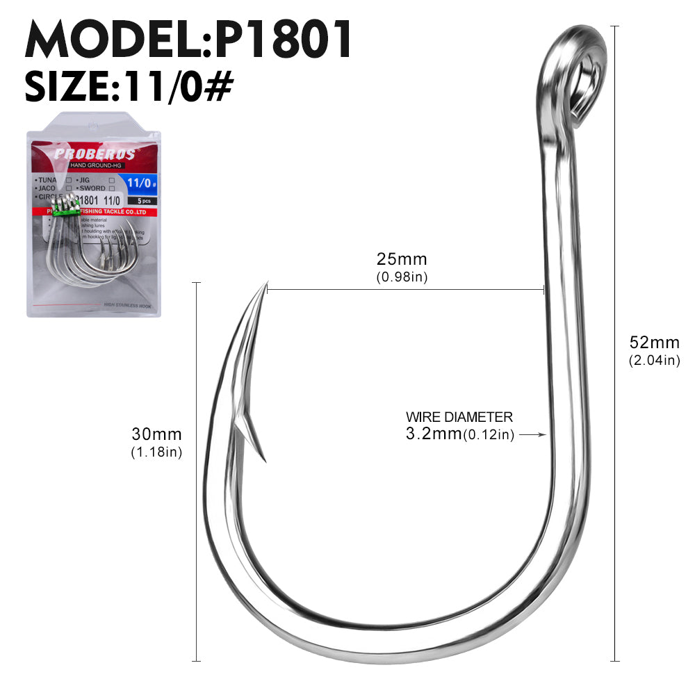 PROBEROS 50PCS  Saltwater Jigging Hooks, Stainless Steel Heavy Duty Super Strong For Vertical Metal Jig