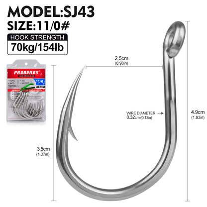 PROBEROS SJ43 20PCS Saltwater Fishing Hooks 1/0#-13/0# Anti-rusty  Stainless steel Strength