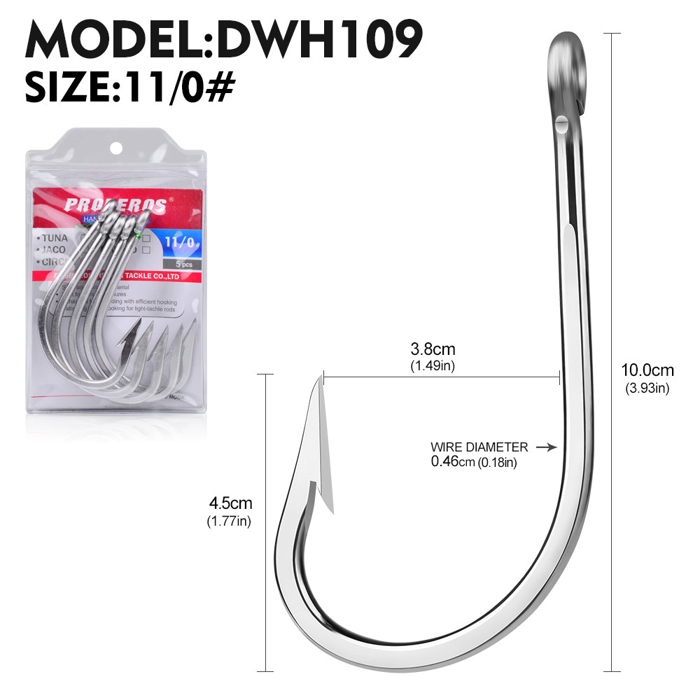 PROBEROS 5PCS Saltwater Fishing Hooks 6/0#-12/0# Anti-rusty Single hook Tin Color Fishhooks&nbsp; Stainless steel Strength