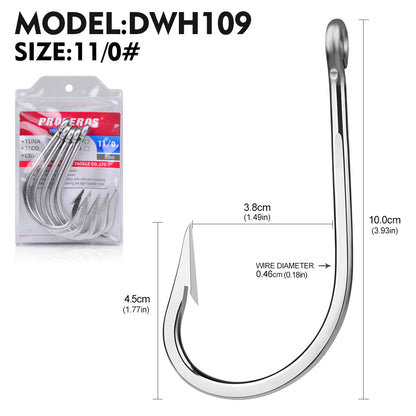 PROBEROS DWH109 5PCS Saltwater Fishing Hooks 6/0#-12/0# Anti-rusty Single hook Tin Color Fishhooks&nbsp; Stainless steel Strength