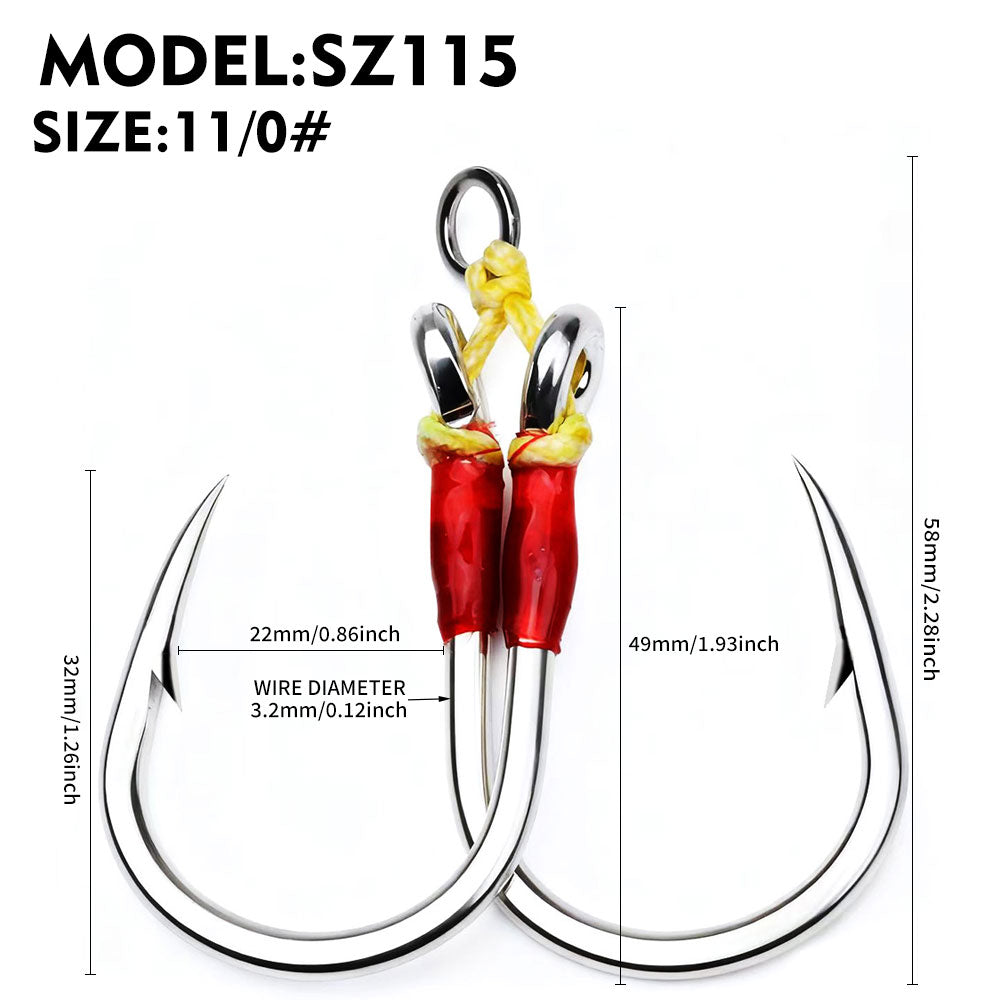PROBEROS 2Sets Saltwater Jigging Double Assist Hooks 3/0#-13/0# Heavy Duty High Carbon Steel&nbsp; Fishing Hooks