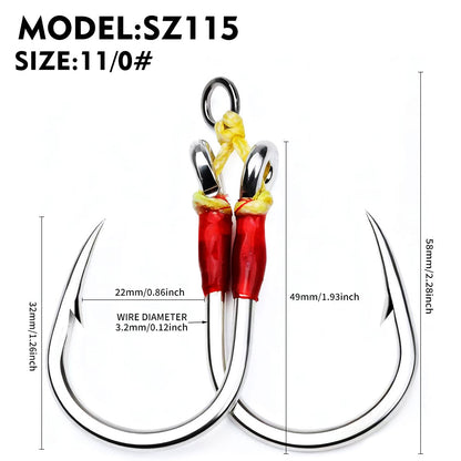 PROBEROS 2Sets Saltwater Jigging Double Assist Hooks 3/0#-13/0#