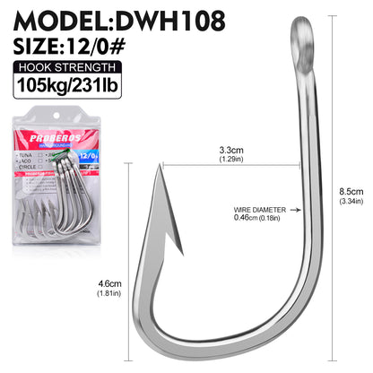 PROBEROS DWH108 5PCS Saltwater Fishing Hooks 6/0#-12/0# Anti-rusty Single hook Tin Color Fishhooks&nbsp; Stainless steel Strength
