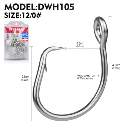 PROBEROS DWH105 5PCS Saltwater Big Game Fishing Hooks 11/0#-16/0# Anti-rusty Single Hook Tin Plated Stainless Steel Heavy Strength Fishhooks