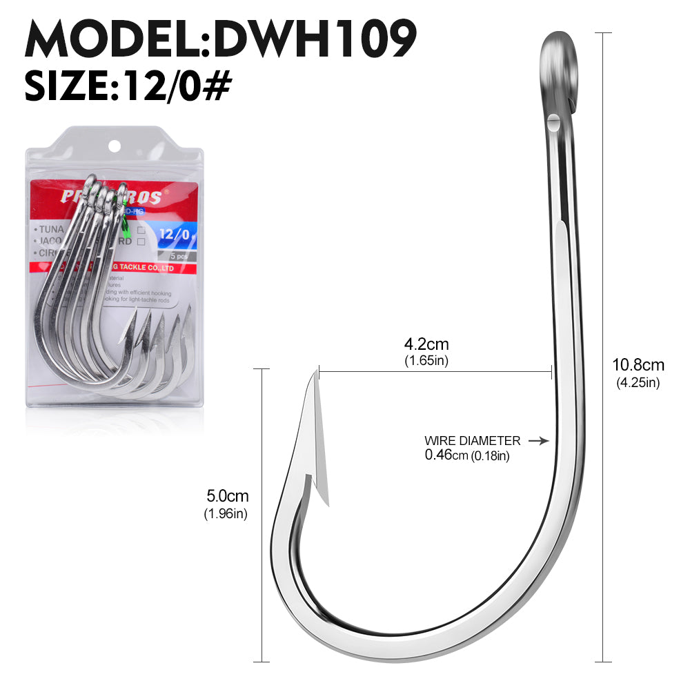PROBEROS 5PCS Saltwater Fishing Hooks 6/0#-12/0# Anti-rusty Single hook Tin Color Fishhooks&nbsp; Stainless steel Strength