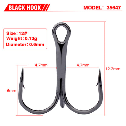 PROBEROS 50PCS Fishing Treble Hooks 14#-3/0# Black High Carbon Steel Hooks