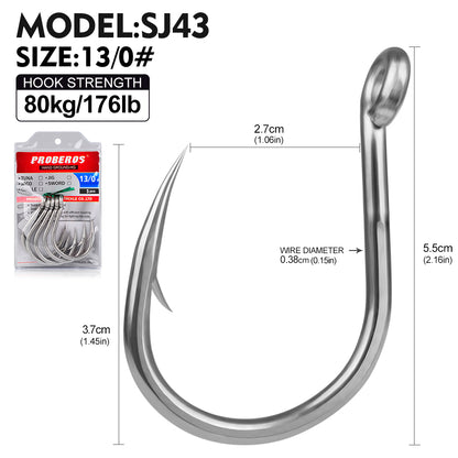 PROBEROS SJ43 20PCS Saltwater Fishing Hooks 1/0#-13/0# Anti-rusty  Stainless steel Strength
