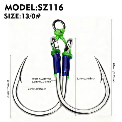PROBEROS 2Sets Saltwater Jigging Double Assist Hooks 3/0#-13/0#