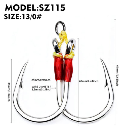 PROBEROS 2Sets Saltwater Jigging Double Assist Hooks 3/0#-13/0#