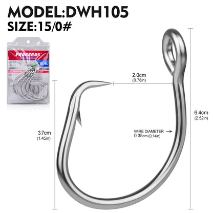 PROBEROS DWH105 5PCS Saltwater Big Game Fishing Hooks 11/0#-16/0# Anti-rusty Single Hook Tin Plated Stainless Steel Heavy Strength Fishhooks