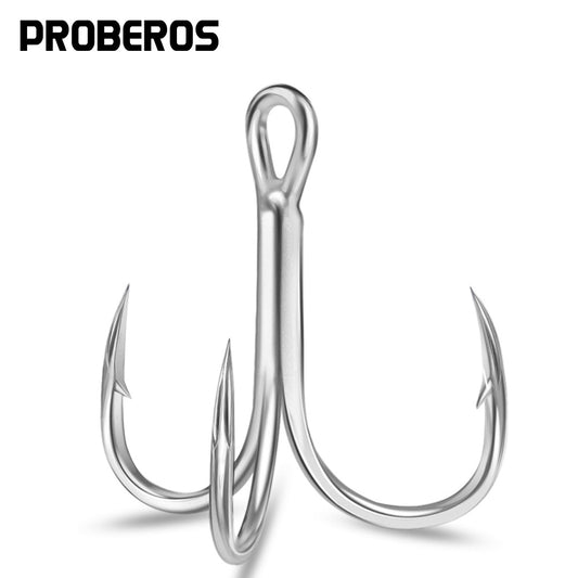 PROBEROS 50PCS Black High Carbon Treble Hooks Super Sharp Solid Size Triple Barbed Steel Fish Hook Fishing Gear Accessories