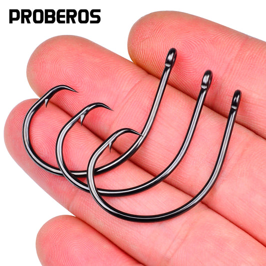 PROBEROS 100pcs Circle Barbed Octopus Hooks Super pulling force High Carbon Steel Strong Offset Hooks For Catfish Freshwater