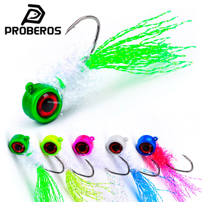 PROBEROS  Lure Head Hook Big Eye Tied Fly Hook Jig Tied Feather Hook Fly Fishing Lure Hook 5pcs