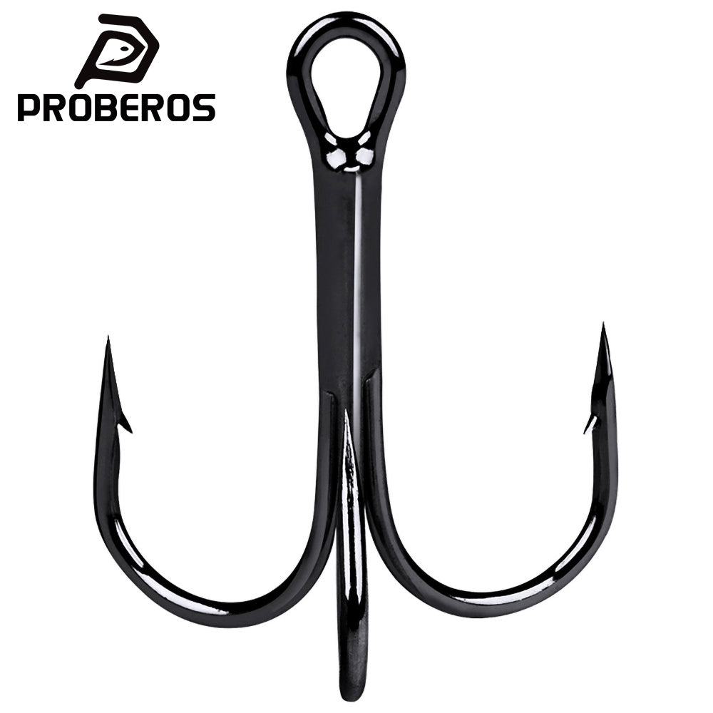 PROBEROS 50PCS Fishing Treble Hooks 14#-3/0# Black High Carbon Steel Hooks