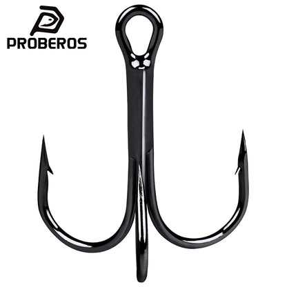 PROBEROS 50PCS Fishing Treble Hooks 14#-3/0# Black High Carbon Steel Hooks