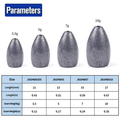 PROBEROS Bullet Shape Lead Sinker 3.5g-10g10Pcs Texas Rig Fishing Weights Accessories