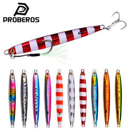 PROBEROS Lead Slow Jigging Lure with Treble Hook 3D Eyes Metal Spoon Bait for Sea Fishing