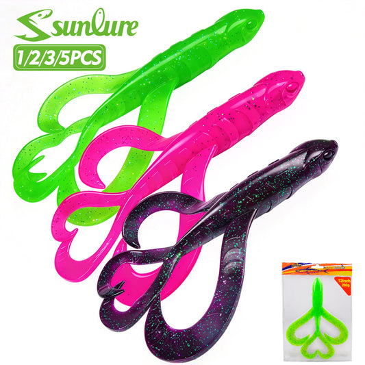 SUNLURE RL034 Twin Curly Tail Soft Swimbait for Bass Pike Musky (5PCS-1PC)