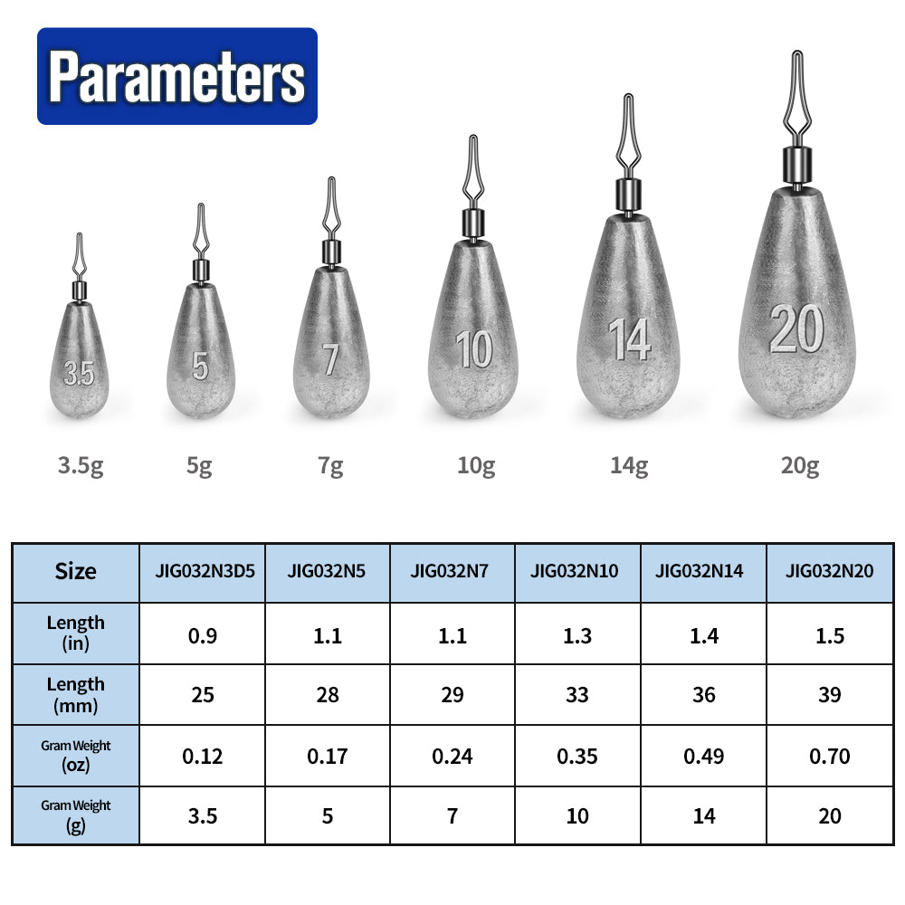 PROBEROS 10Pcs Lead Fishing Weights Sinkers 3.5#-20# Lead Jig Head Accessories