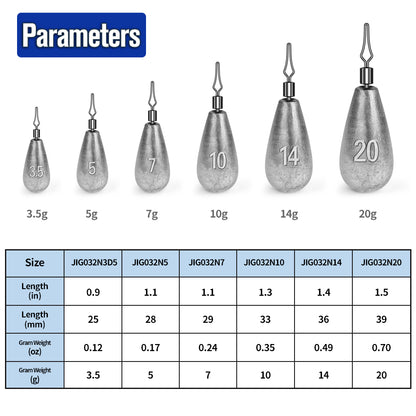 PROBEROS 10Pcs Lead Fishing Weights Sinkers 3.5#-20# Lead Jig Head Accessories