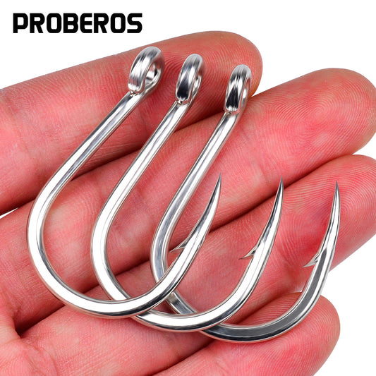 PROBEROS 50Pcs  Fishhook High Carbon Steel Gaff Barbed Antirust Sharp Angle Tuna Fishing Circle Hooks