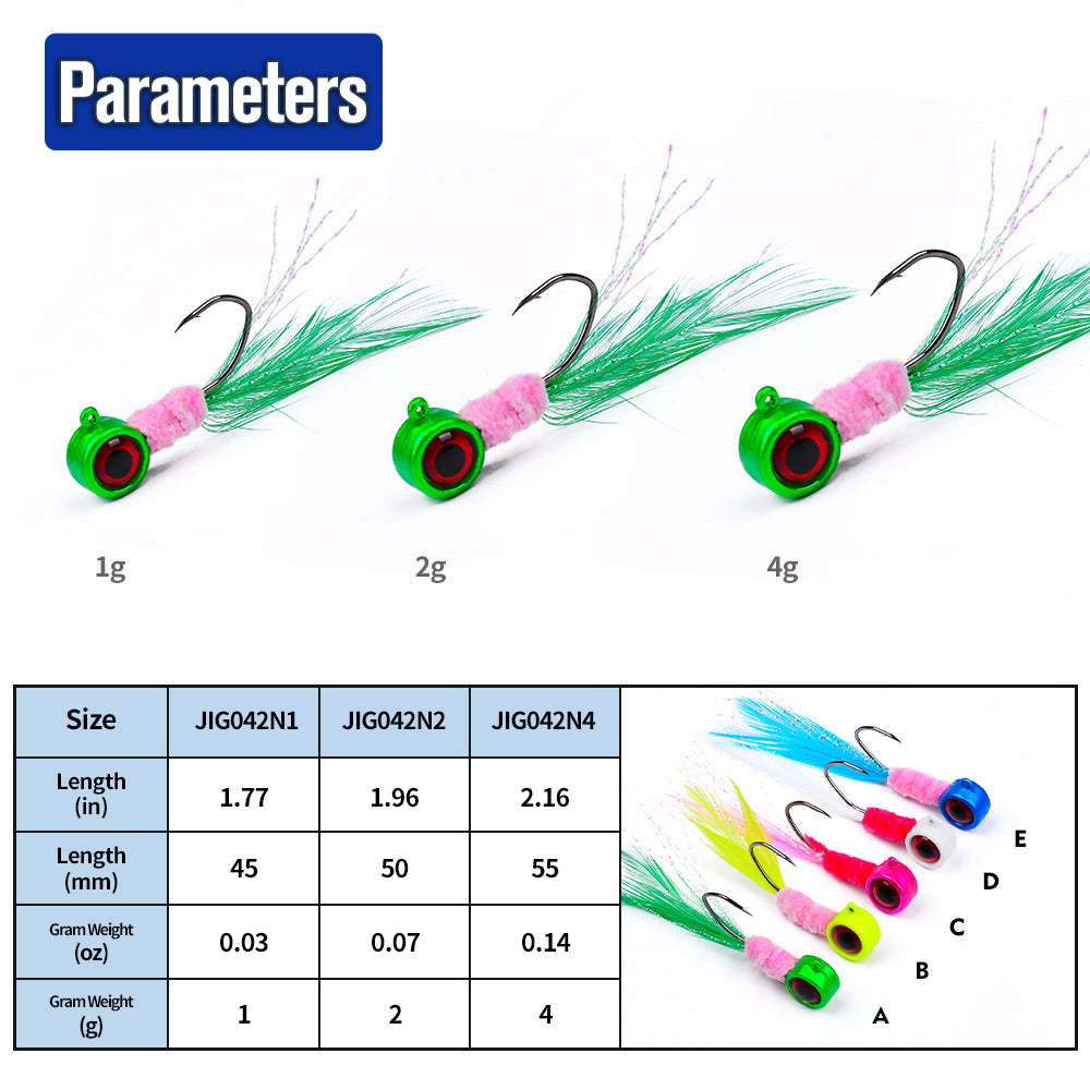 PROBEROS  Lure Head Hook Big Eye Tied Fly Hook Jig Tied Feather Hook Fly Fishing Lure Hook 5pcs