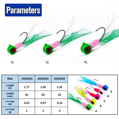 PROBEROS  Lure Head Hook Big Eye Tied Fly Hook Jig Tied Feather Hook Fly Fishing Lure Hook 5pcs