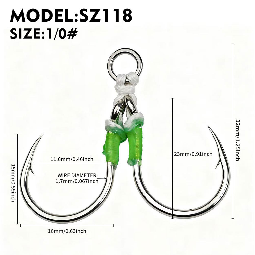 PROBEROS 2Sets Saltwater Jigging Double Assist Hooks 3/0#-13/0# High Carbon Steel Fishing Hooks