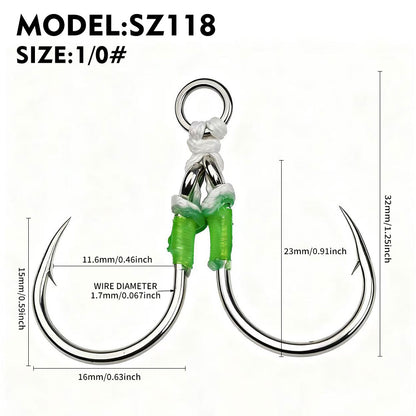PROBEROS 2Sets Saltwater Jigging Double Assist Hooks 3/0#-13/0# High Carbon Steel Fishing Hooks