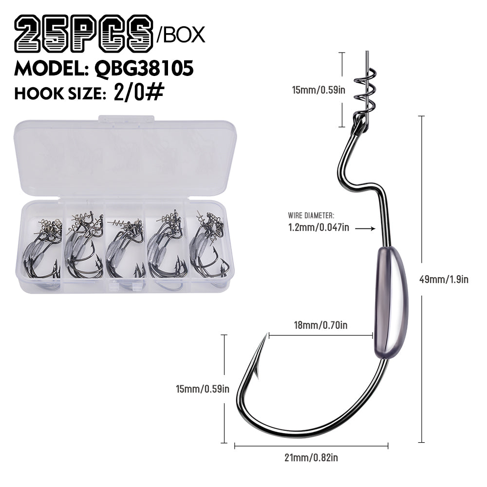 PROBEROS QBG38105 Weighted Offset Hook with Spring Lock Pin 25PC