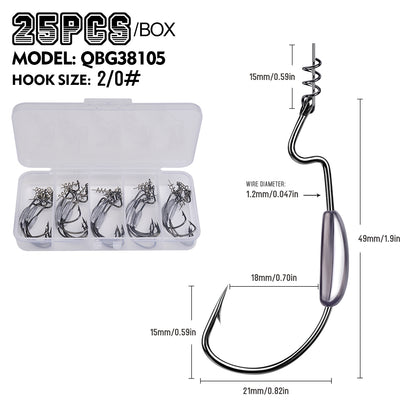 PROBEROS QBG38105 Weighted Offset Hook with Spring Lock Pin 25PC