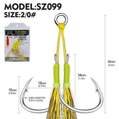 PROBEROS 5PCS 2Pairs/lot High Carbon Steel Fishhooks 1/0-2/0-3/0-4/0-5/0# Slow Jig Assist Fishing Twin Hooks Double Barbed Durable Hook Peche