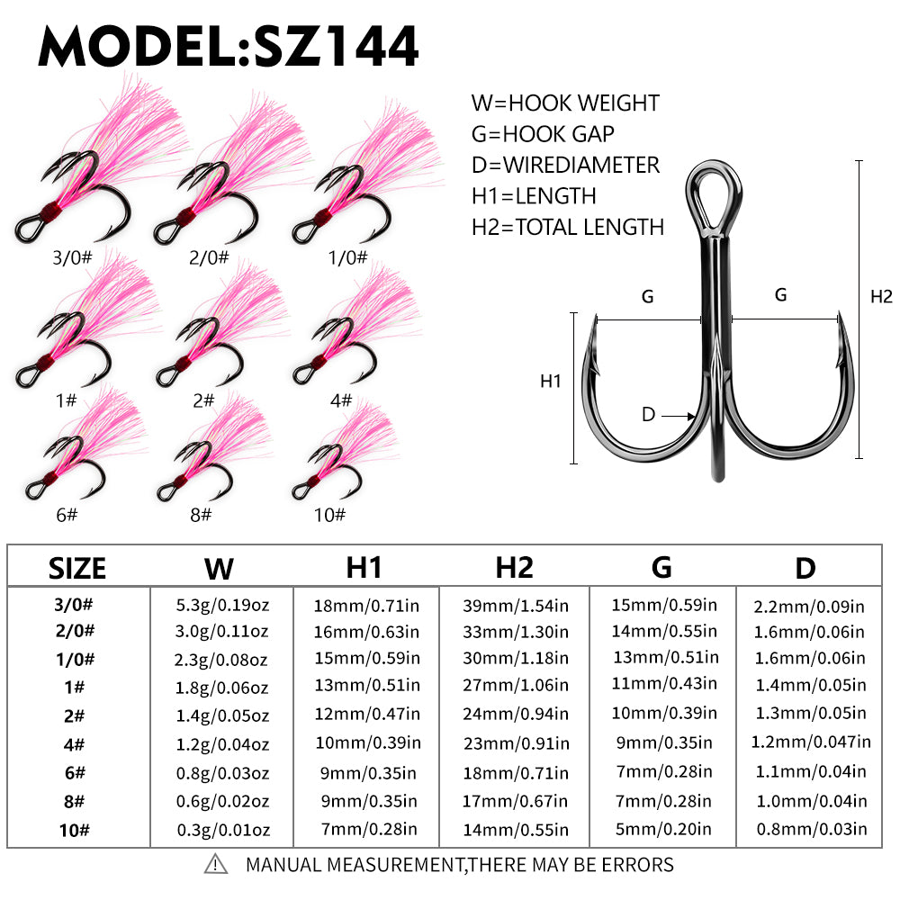 PROBEROS Flash Feather Treble Hooks 10PCS High Carbon Fishing Hook SZ142‑SZ144