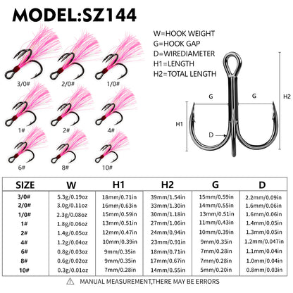 PROBEROS Flash Feather Treble Hooks 10PCS High Carbon Fishing Hook SZ142‑SZ144