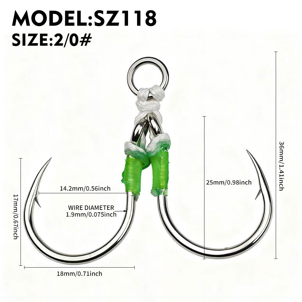 PROBEROS 2Sets Saltwater Jigging Double Assist Hooks 3/0#-13/0# High Carbon Steel Fishing Hooks