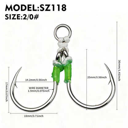 PROBEROS 2Sets Saltwater Jigging Double Assist Hooks 3/0#-13/0# High Carbon Steel Fishing Hooks