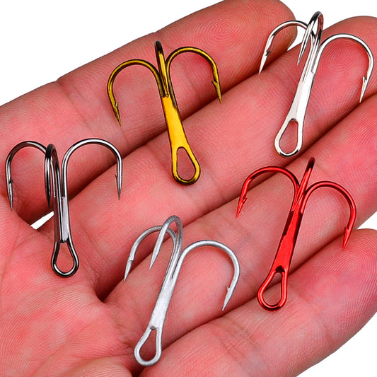 PROBEROS three hook fishing supplies include barbed anchor hooks, lure fishing tackle, brown triple anchor hooks, 100 pieces