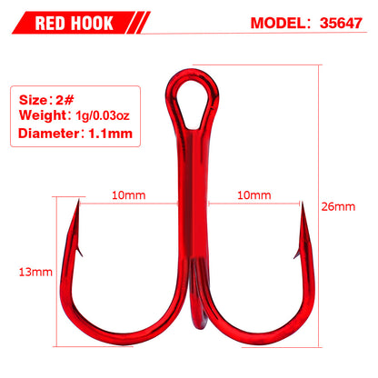 PROBEROS Red Treble Hook Fishing Supplies 100 barbed anchor hook lure fishing tackle