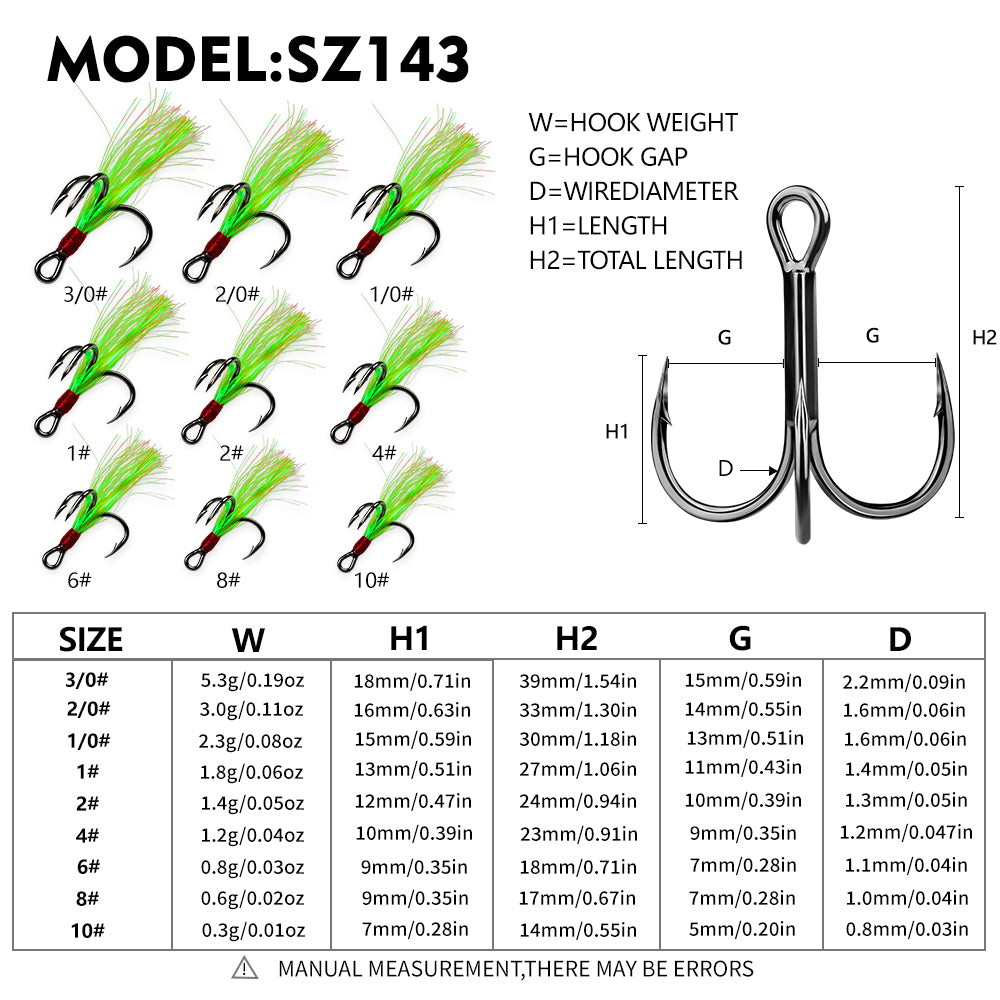 PROBEROS Flash Feather Treble Hooks 10PCS High Carbon Fishing Hook SZ142‑SZ144