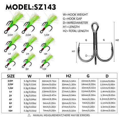 PROBEROS Flash Feather Treble Hooks 10PCS High Carbon Fishing Hook SZ142‑SZ144