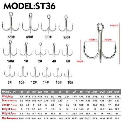 PROBEROS 20PCS Treble Fishing Hooks 14#-3/0# High Carbon Steel Anti-rust Hooks Material: High Ca