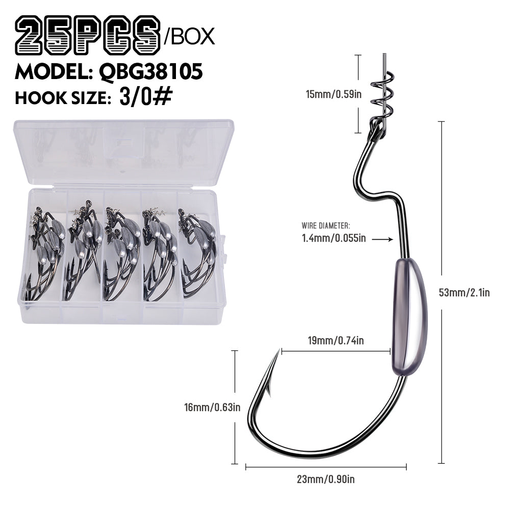 PROBEROS QBG38105 Weighted Offset Hook with Spring Lock Pin 25PC