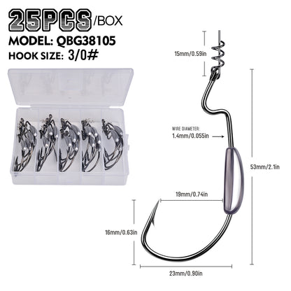 PROBEROS QBG38105 Weighted Offset Hook with Spring Lock Pin 25PC