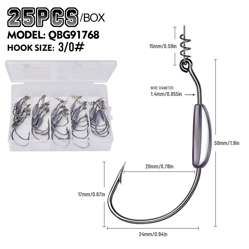 PROBEROS QBG91768 Weighted Offset Hooks with Spring Bait Lock