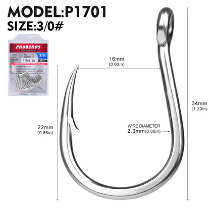 PROBEROS 50Pcs  Fishhook High Carbon Steel Gaff Barbed Antirust Sharp Angle Tuna Fishing Circle Hooks