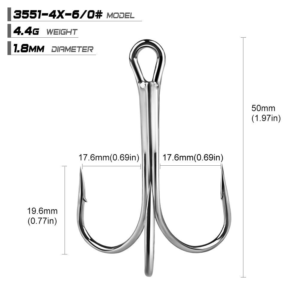 PROBEROS 10PCS Saltwater Fishing Hooks 6/0#-10/0# Anti-rusty Treble Hooks Nickel Plated Strong High Carbon Steel - 6/0# PROBEROS 10PCS Saltwater Fishing Hooks 6/0#-10/0# Anti-rusty Treble Hooks Nickel Plated Strong High Carbon Steel - 6/0#