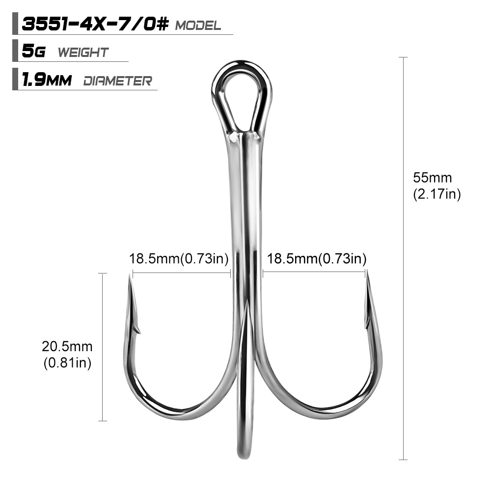 PROBEROS 10PCS Saltwater Fishing Hooks 6/0#-10/0# Anti-rusty Treble Hooks Nickel Plated&nbsp; Strong High Carbon Steel
