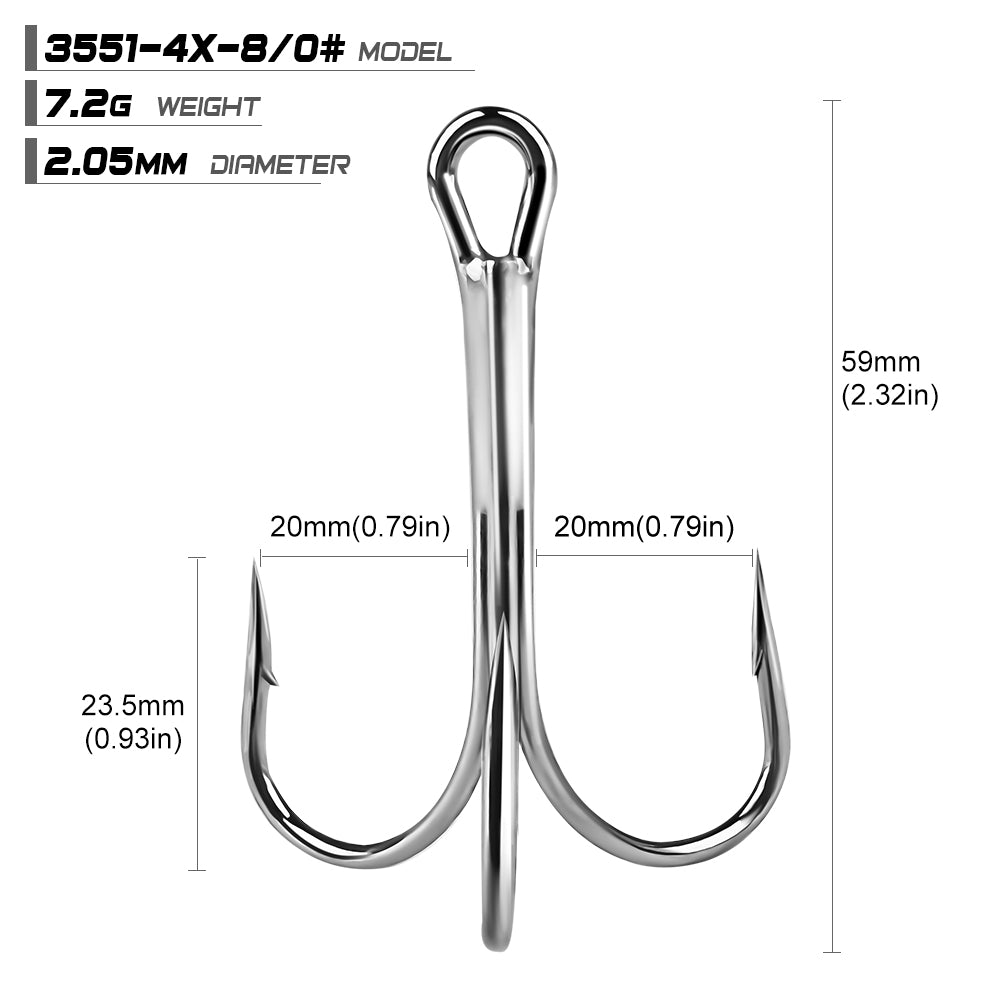 PROBEROS 10PCS Saltwater Fishing Hooks 6/0#-10/0# Anti-rusty Treble Hooks Nickel Plated&nbsp; Strong High Carbon Steel