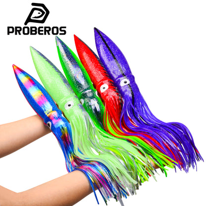 PROBEROS SL1007 Soft Squid Skirt Lure, 4 Sizes 10 Colors Octopus Trolling Bait 5PC/BAG